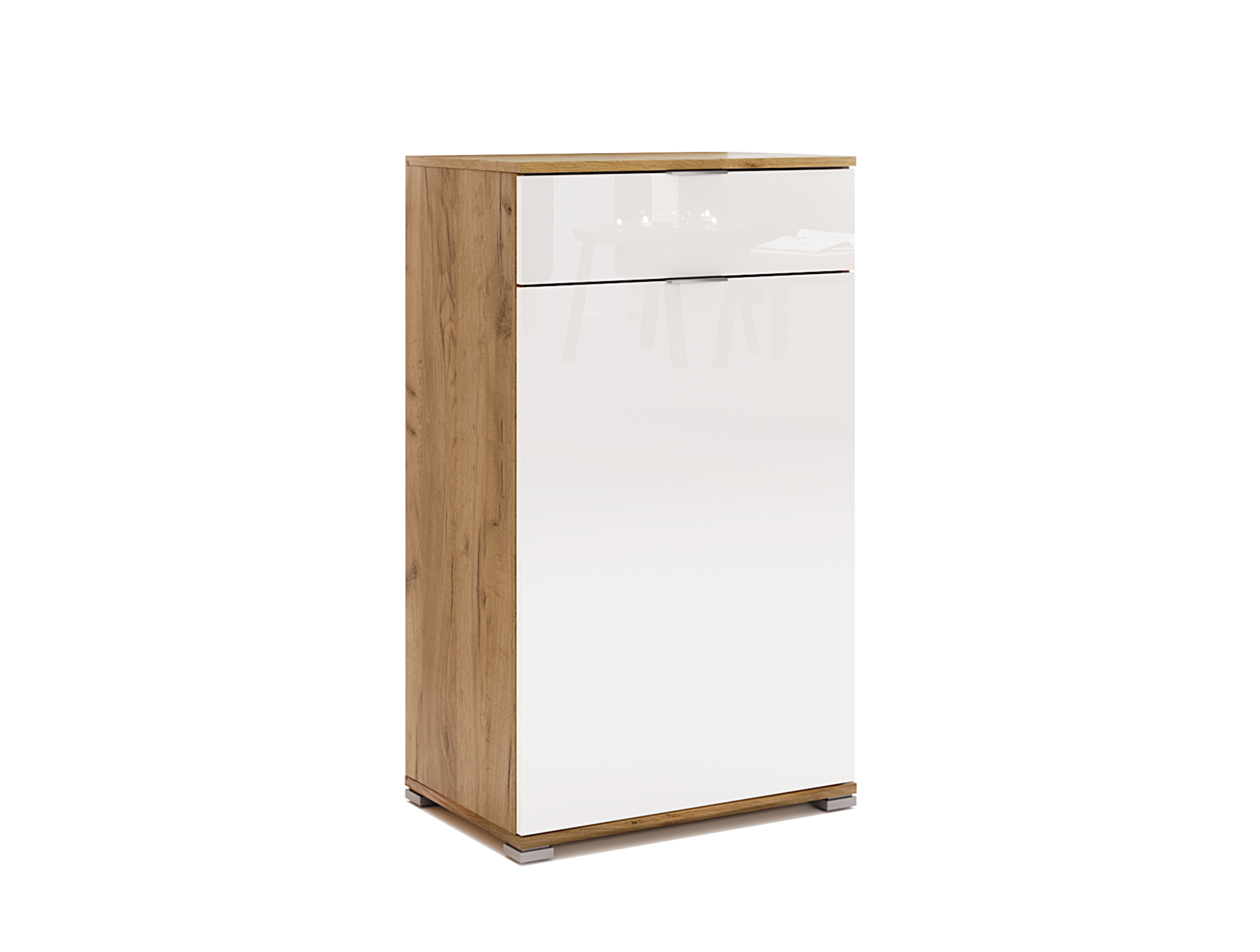 Komoda 60 cm biały połysk dąb craft wysoka 1 szuflada 1 drzwi Asti