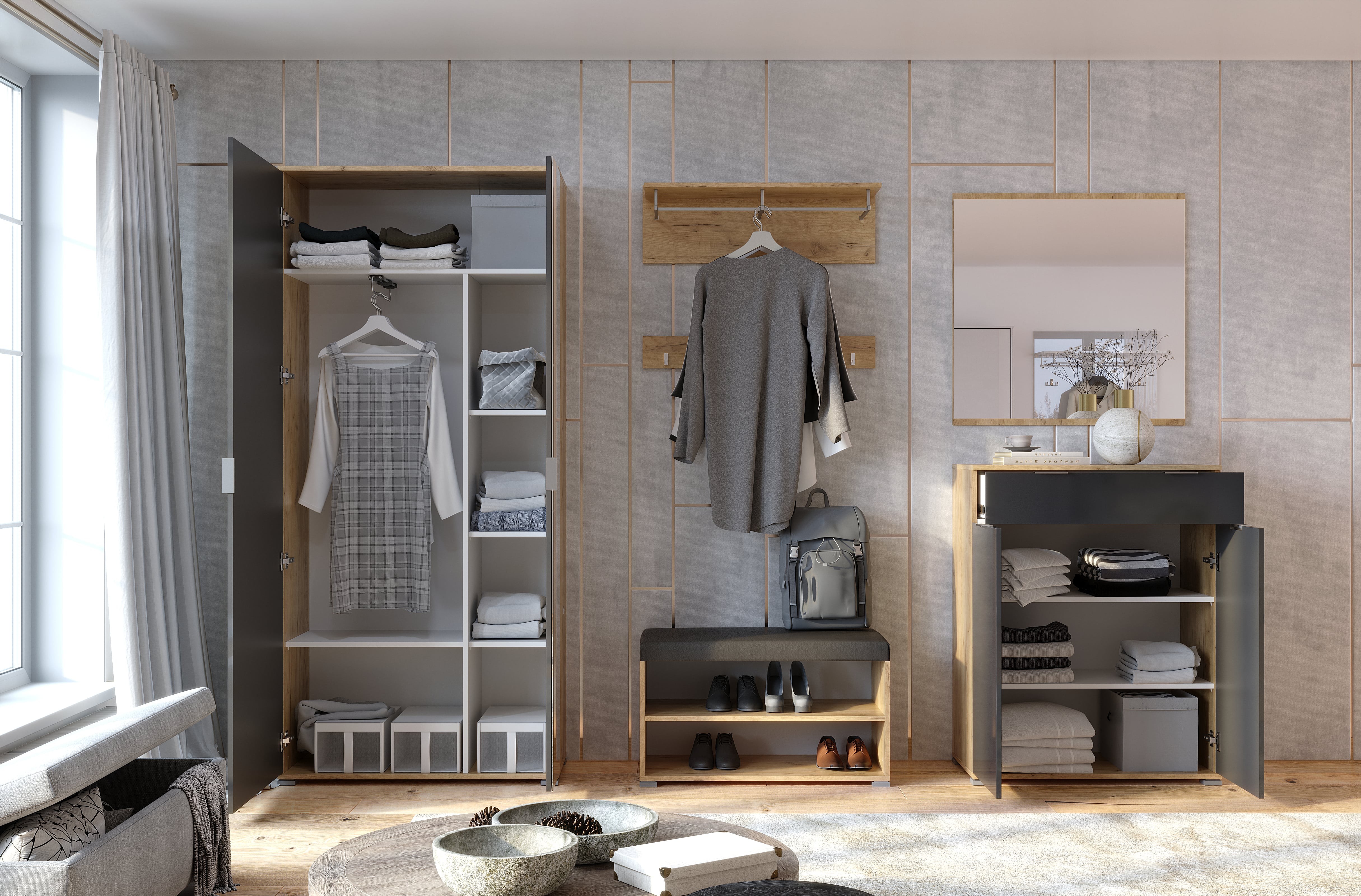 Komoda 60 cm biały połysk dąb craft wysoka 1 szuflada 1 drzwi Asti