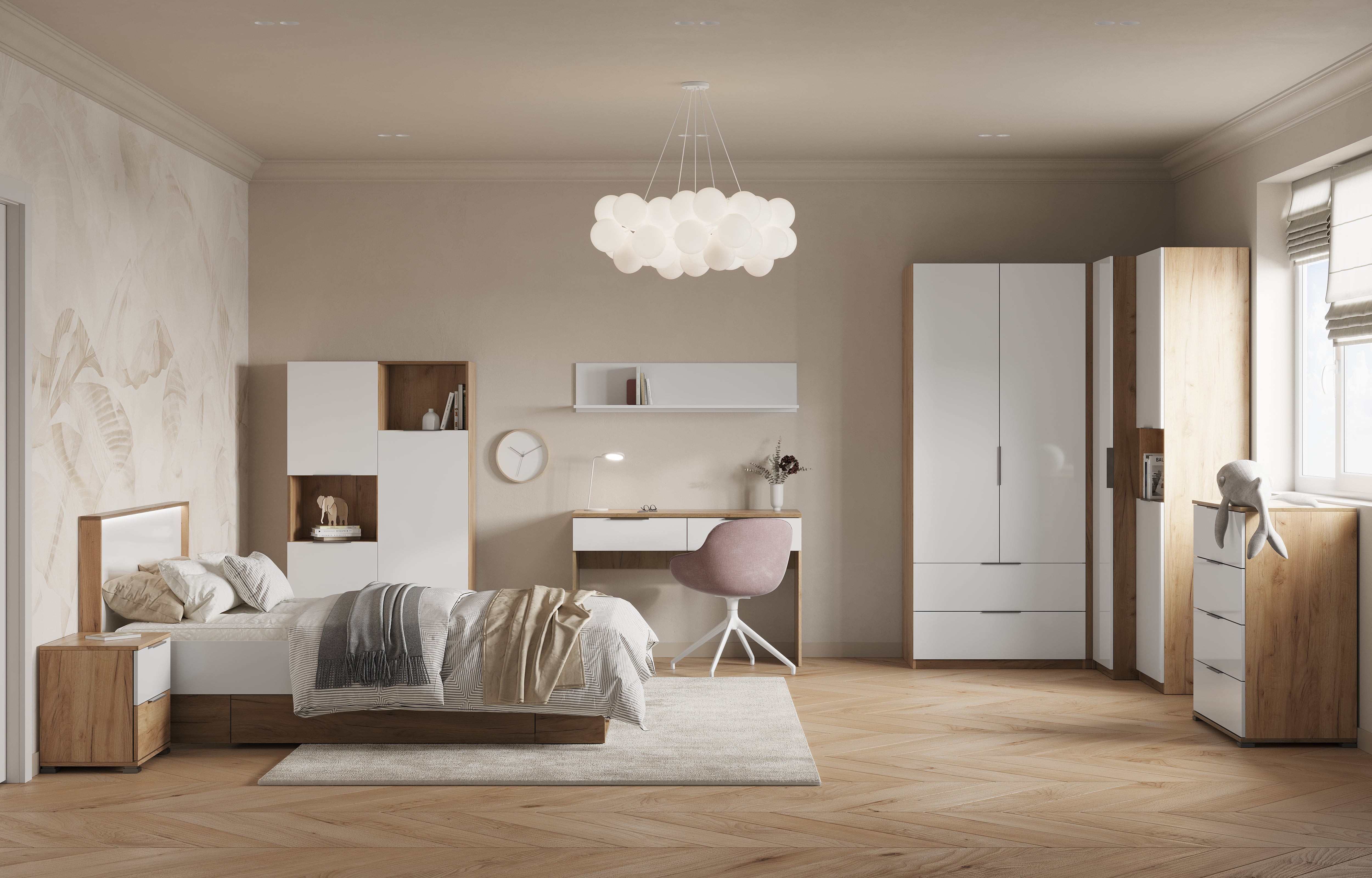 Łóżko 120x200 cm białe z szufladami i oświetleniem Asti