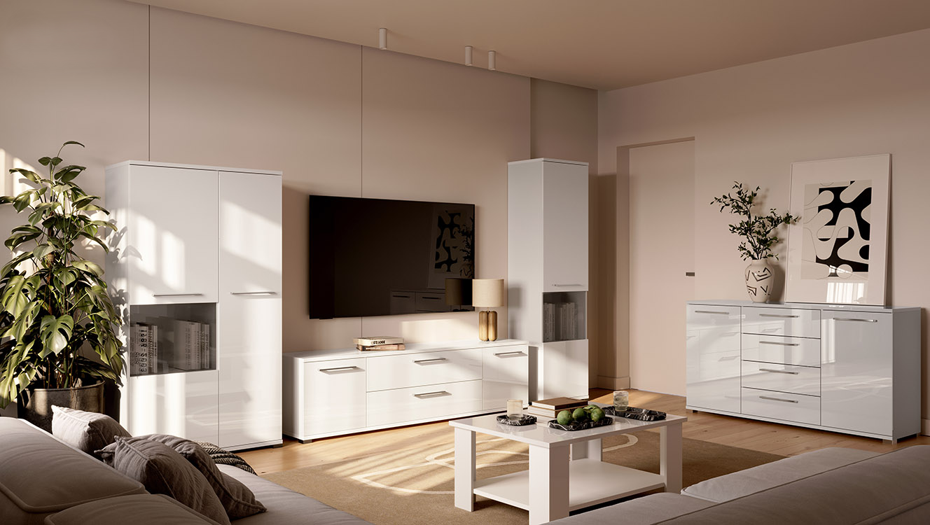 Szafka RTV 150x52cm biały połysk