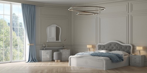 Łóżko 180x200 nie podnoszone białe eleganckie z tapicerowanym zagłówkiem Luiza