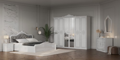 Łóżko 180x200 nie podnoszone białe eleganckie z tapicerowanym zagłówkiem Luiza