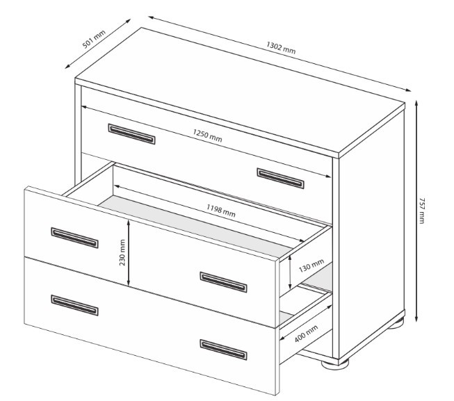 Komoda 75x130 3 szuflady Bella