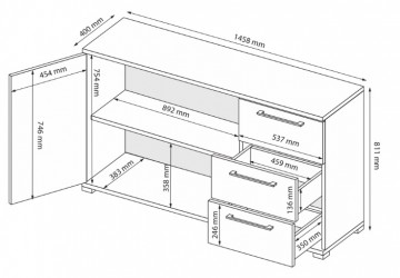 Komoda 81x146 3 szuflady 2 drzwiczki Megy