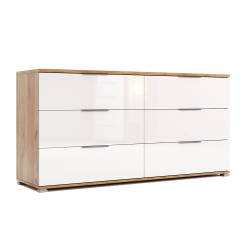Komoda 160 cm biały połysk dąb craft 6 szuflad Asti