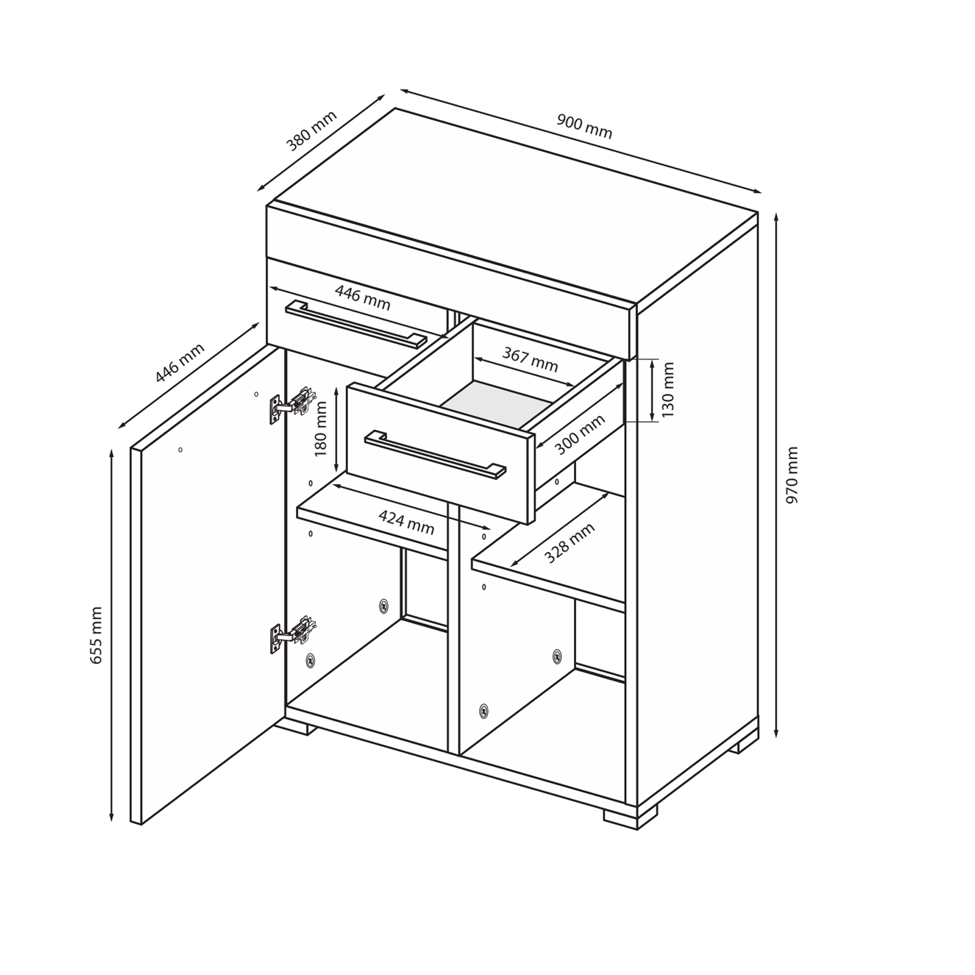 Komoda 97x90 2 szuflady 2 drzwiczki Biała