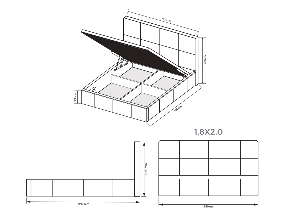 Łóżko tapicerowane podnoszone ze stelażem 180cm