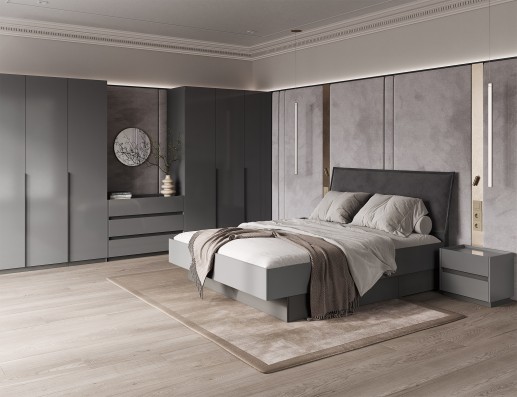 Komoda 120 cm grafit mat lakierowany 3 szuflady 1 drzwi bez uchwytów Teo
