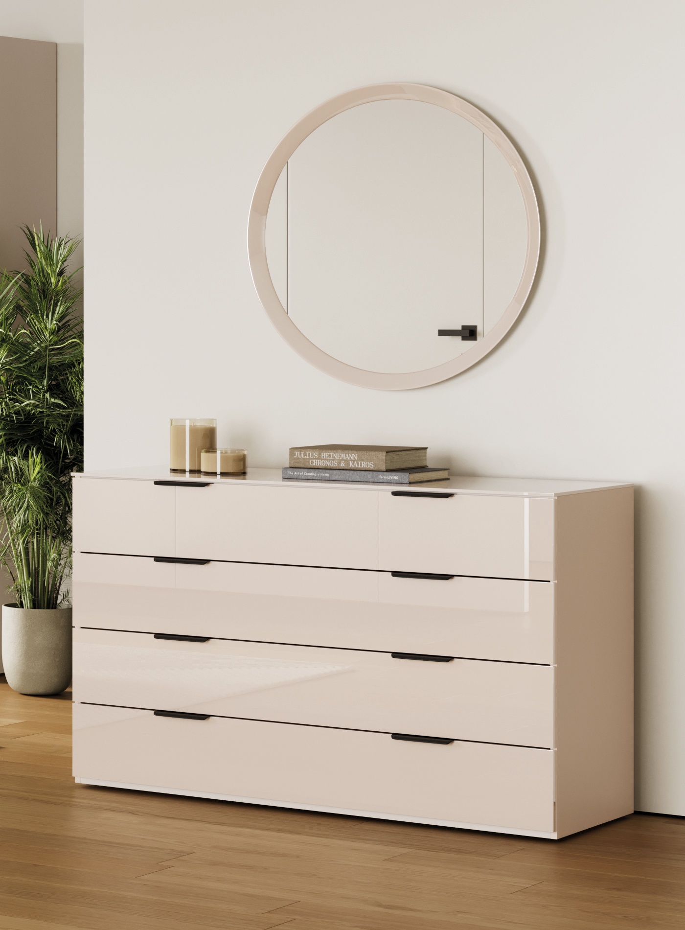 Komoda 125 cm kaszmir połysk 4 szuflady Lily