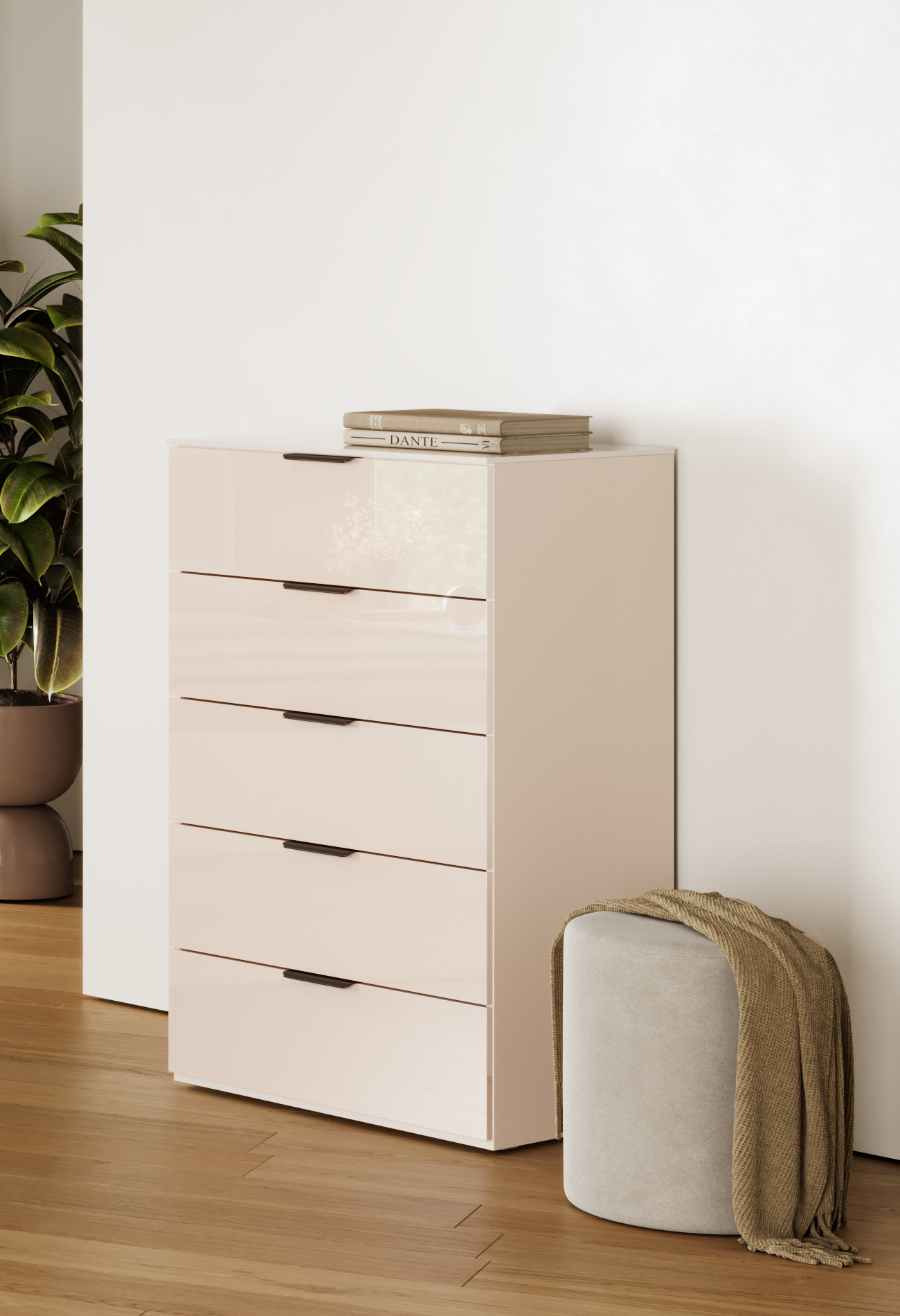 Komoda wąska 70 cm kaszmir połysk 5 szuflad Lily