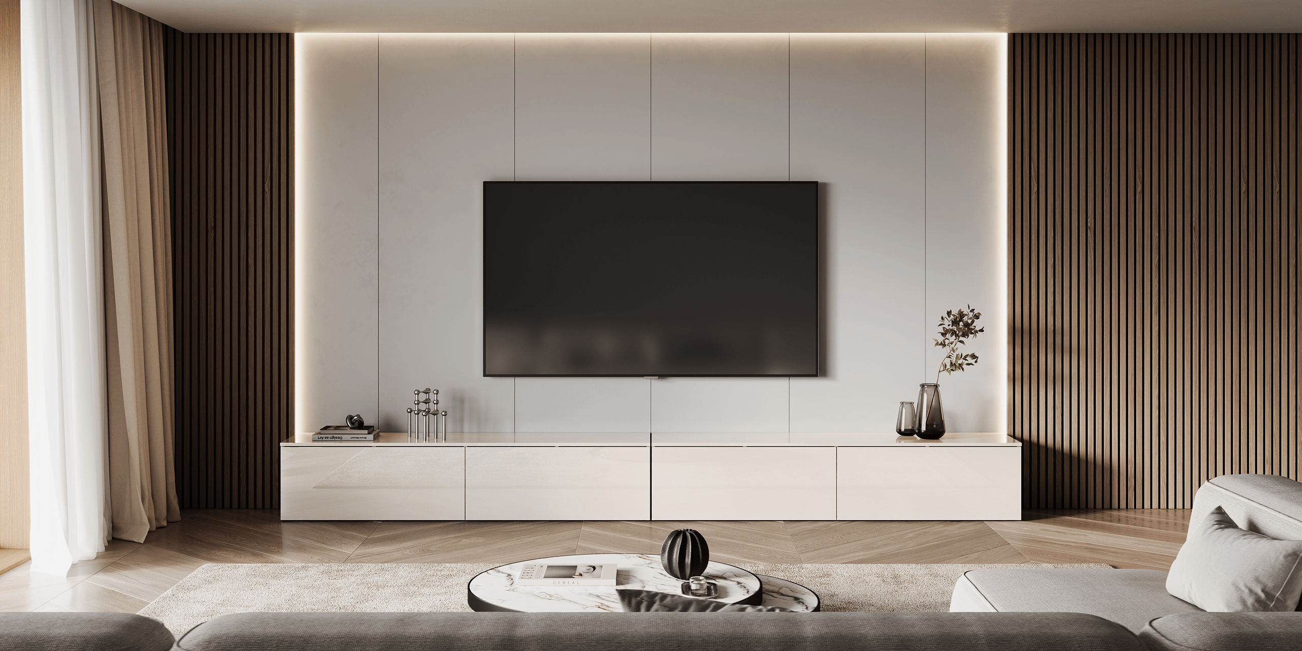 Szafka RTV stojąca 210 cm kaszmir połysk