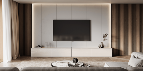 Szafka RTV stojąca 240 cm kaszmir połysk