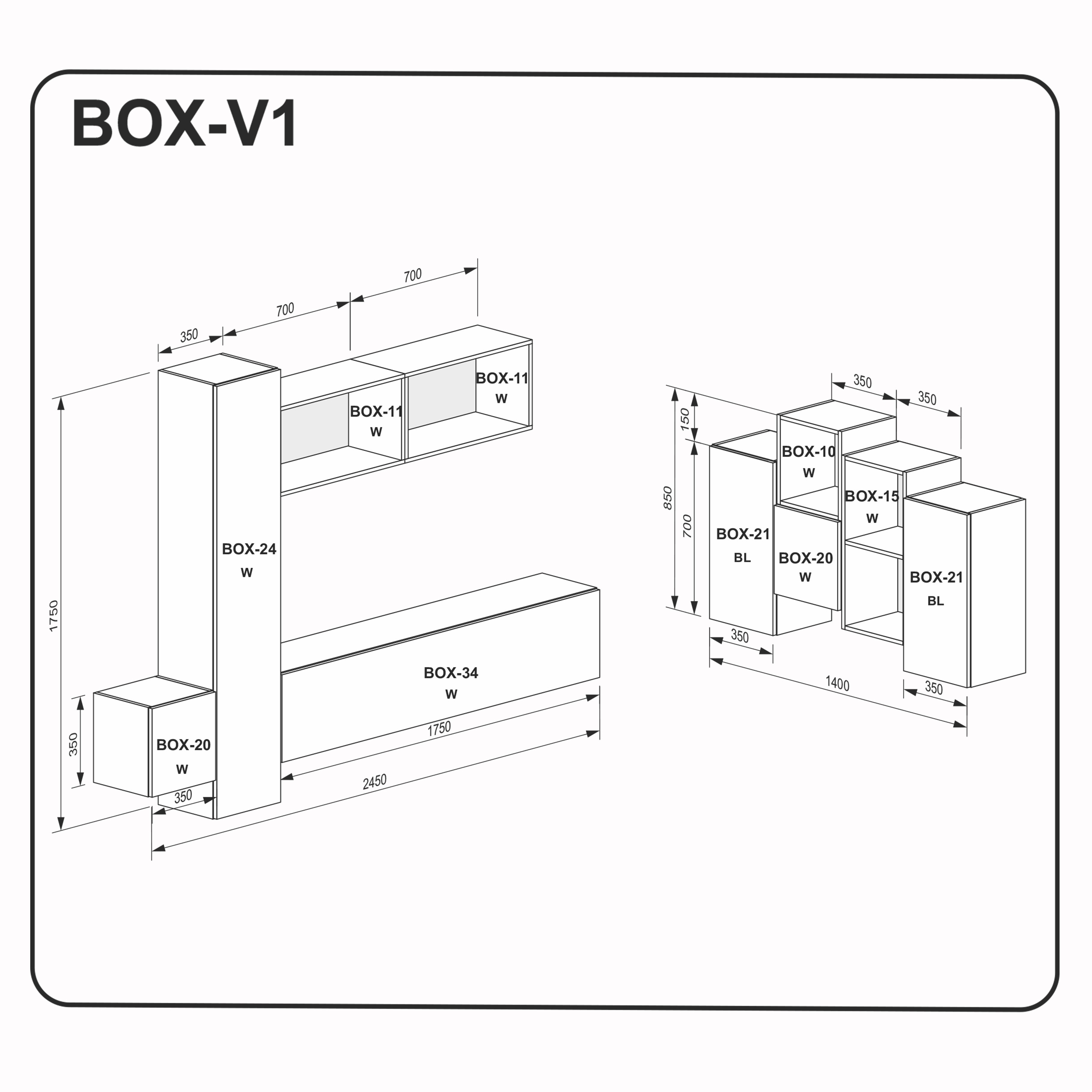 Meblościanka 10 szafek biały połysk BOX-V1